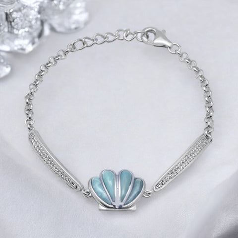 Sterling Silver Genuine Larimar Stone Shell Bracelet
