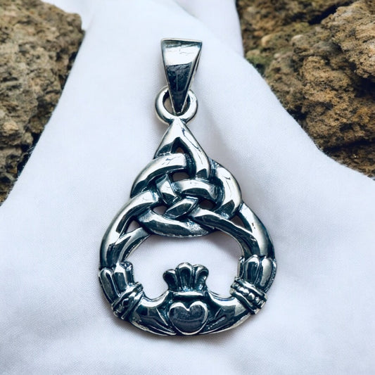 Sterling Silver Solid Celtic Claddagh Pendant