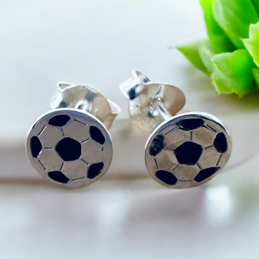 Sterling Silver Mini Soccer Ball Stud Earrings