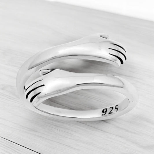 Sterling Silver Adjustable Hugging Hands Toe Ring