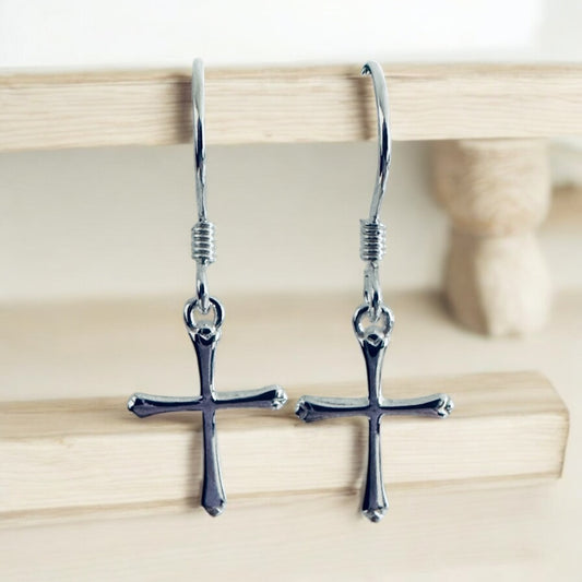 Sterling Silver Dangling Cross Earrings