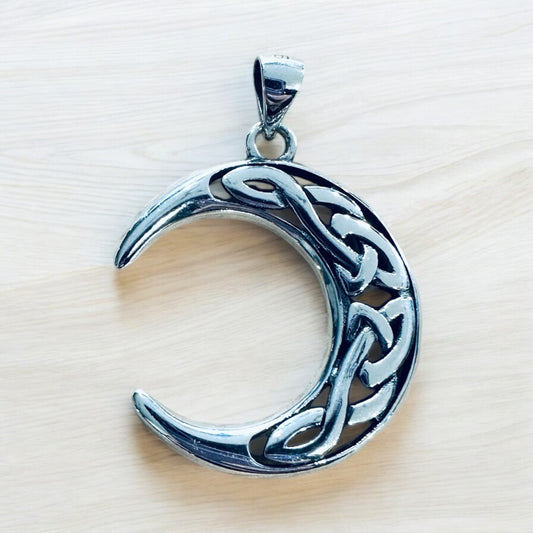 Sterling Silver Celtic Crescent Moon Pendant