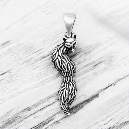 Sterling Silver Solid Fox Pendant