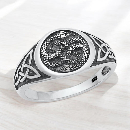 Sterling Silver Celtic Snakes Ring