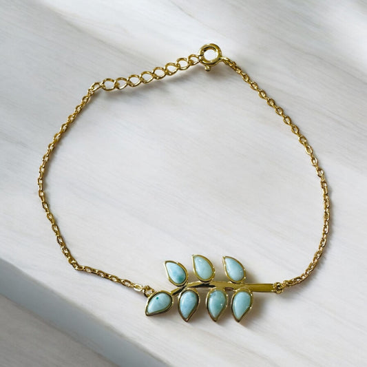 Sterling Silver Genuine Larimar Stone Branch Bracelet