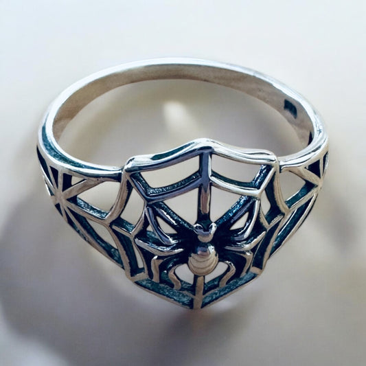Sterling Silver Spider & Web Ring
