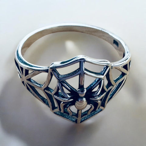 Sterling Silver Spider & Web Ring