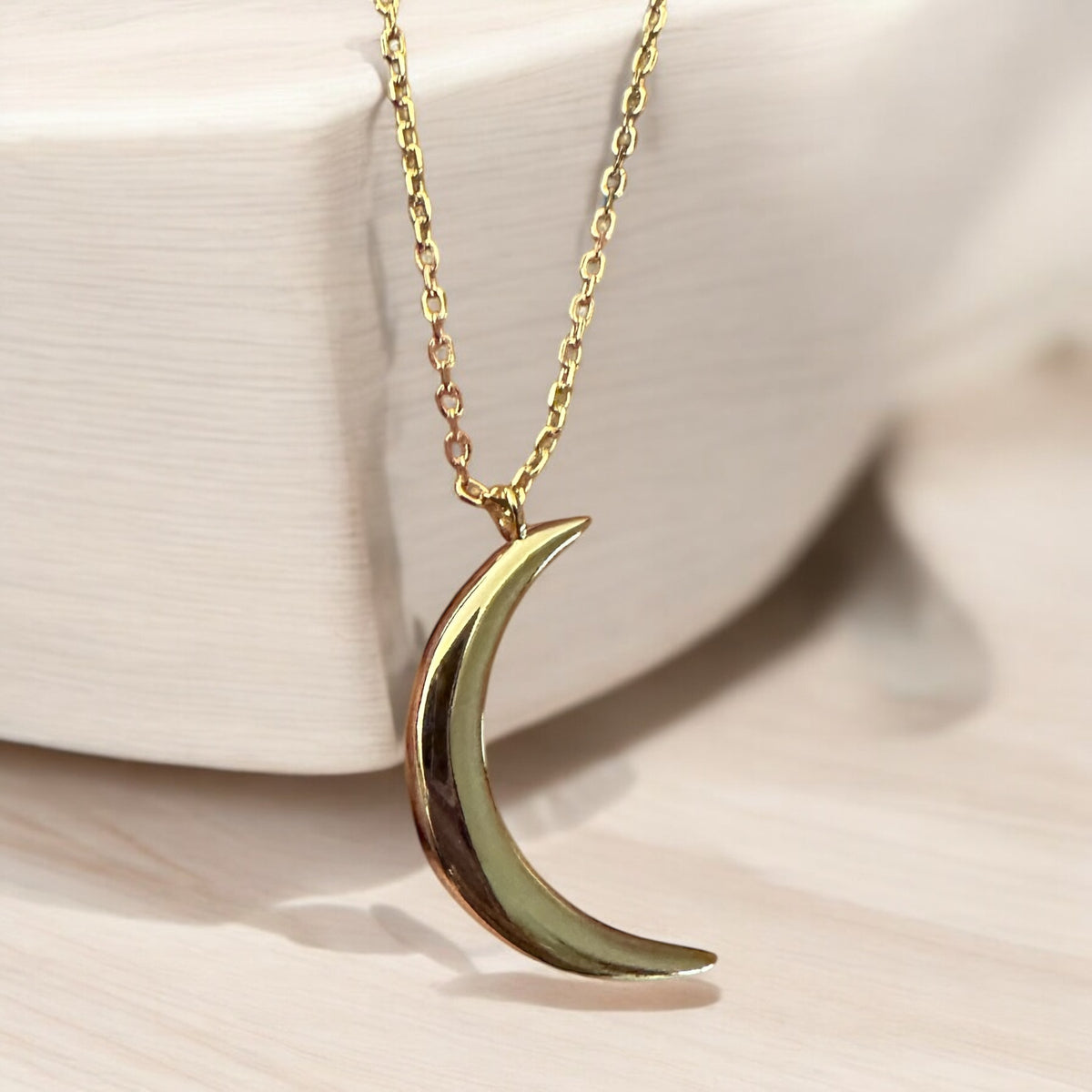 Sterling Silver 14K GP Crescent Moon Necklace