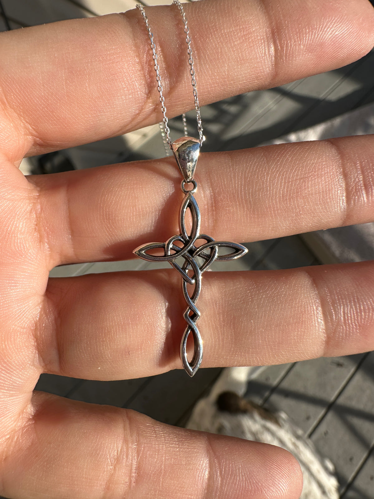 Sterling Silver Celtic Heart Cross Pendant Necklace