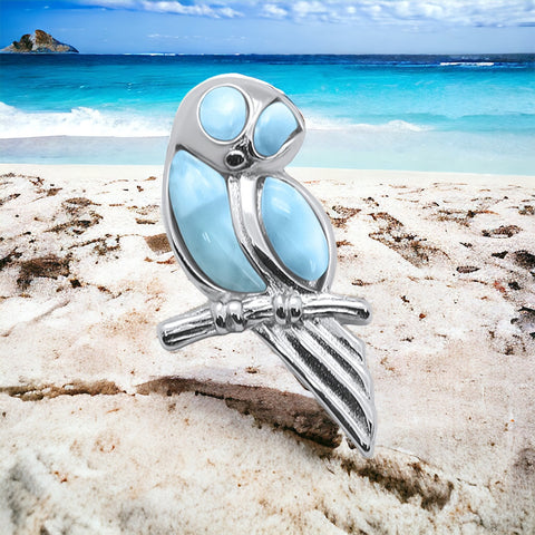 Sterling Silver Genuine Larimar Stone Owl Pendant