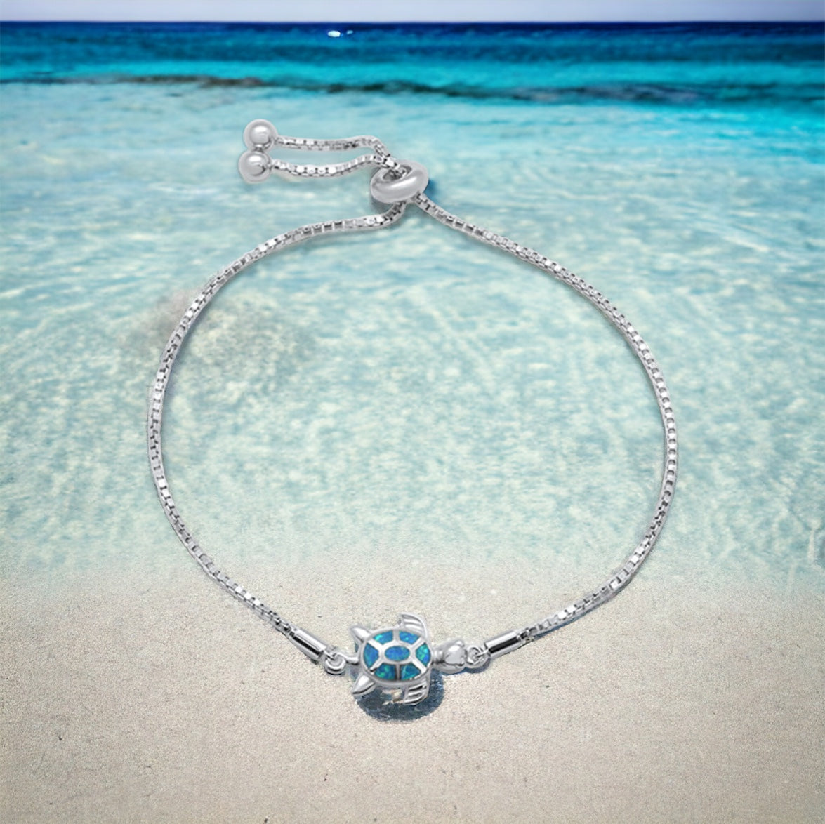 Sterling Silver Fire Opal Sea Turtle Bolo Style Bracelet