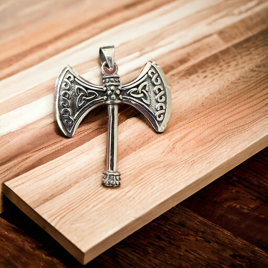 Sterling Silver Solid Double Headed Celtic Axe Pendant