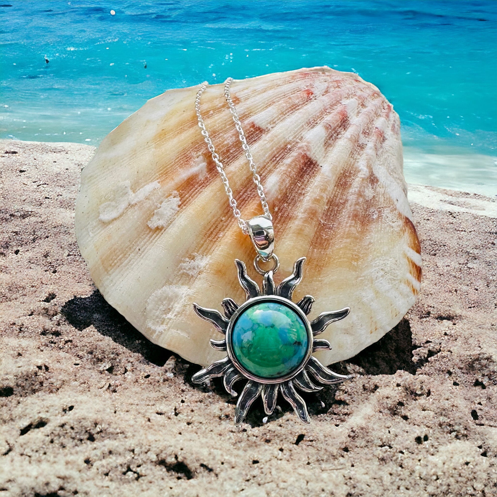 Sterling Silver Turquoise Sun Necklace