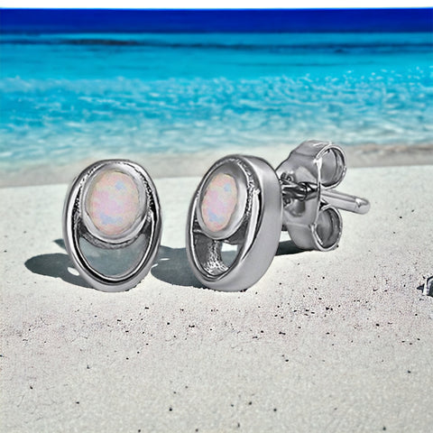 Sterling Silver Fire Opal Stud Earrings