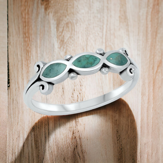 Sterling Silver 3 Stone Turquoise Stone Ring