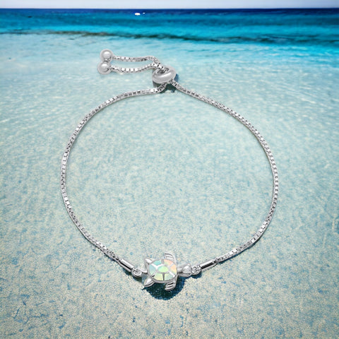 Sterling Silver Fire Opal Sea Turtle Bolo Style Bracelet