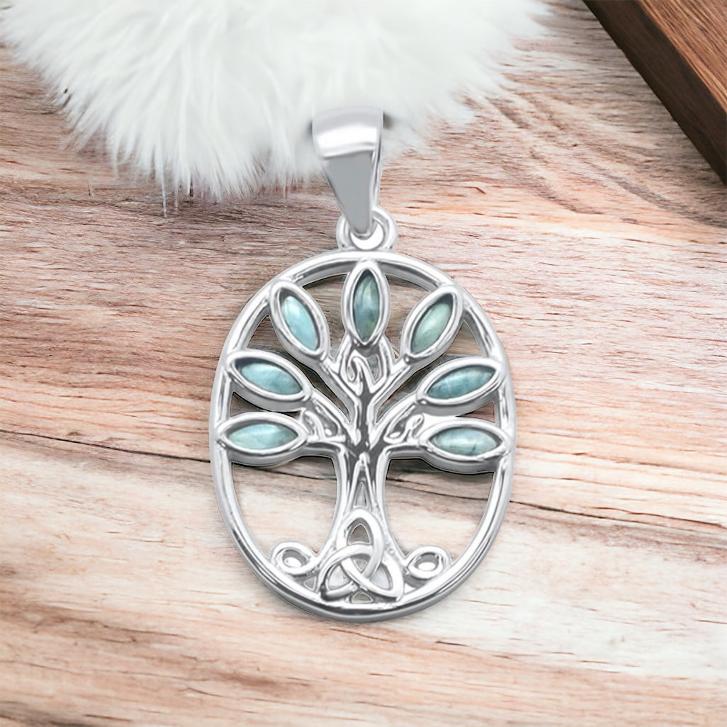 Sterling Silver Larimar Stone Celtic Tree Pendant