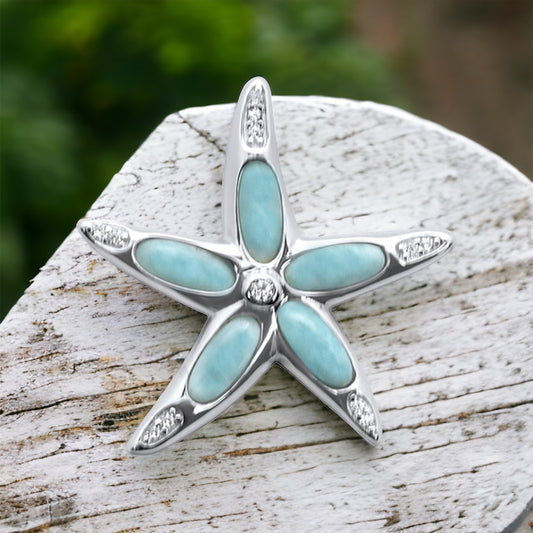 Sterling Silver Large Larimar Stone Starfish Pendant