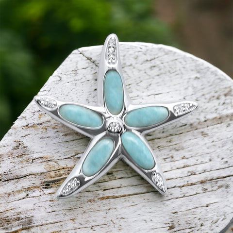 Sterling Silver Larimar Stone Starfish Pendant