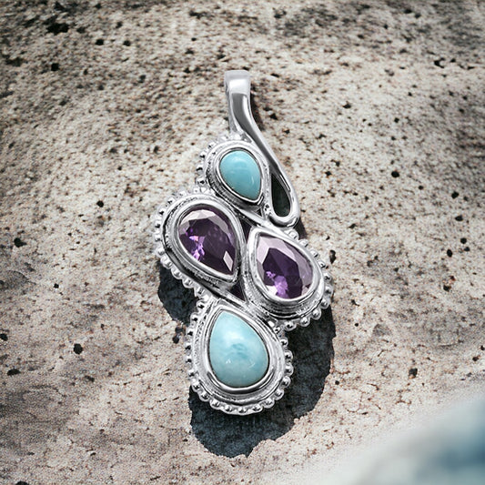 Sterling Silver Amethyst & Larimar Pendant