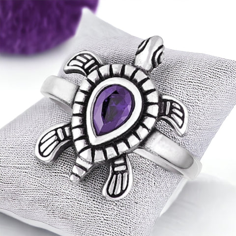 Stainless Steel CZ Sea Turtle Ring