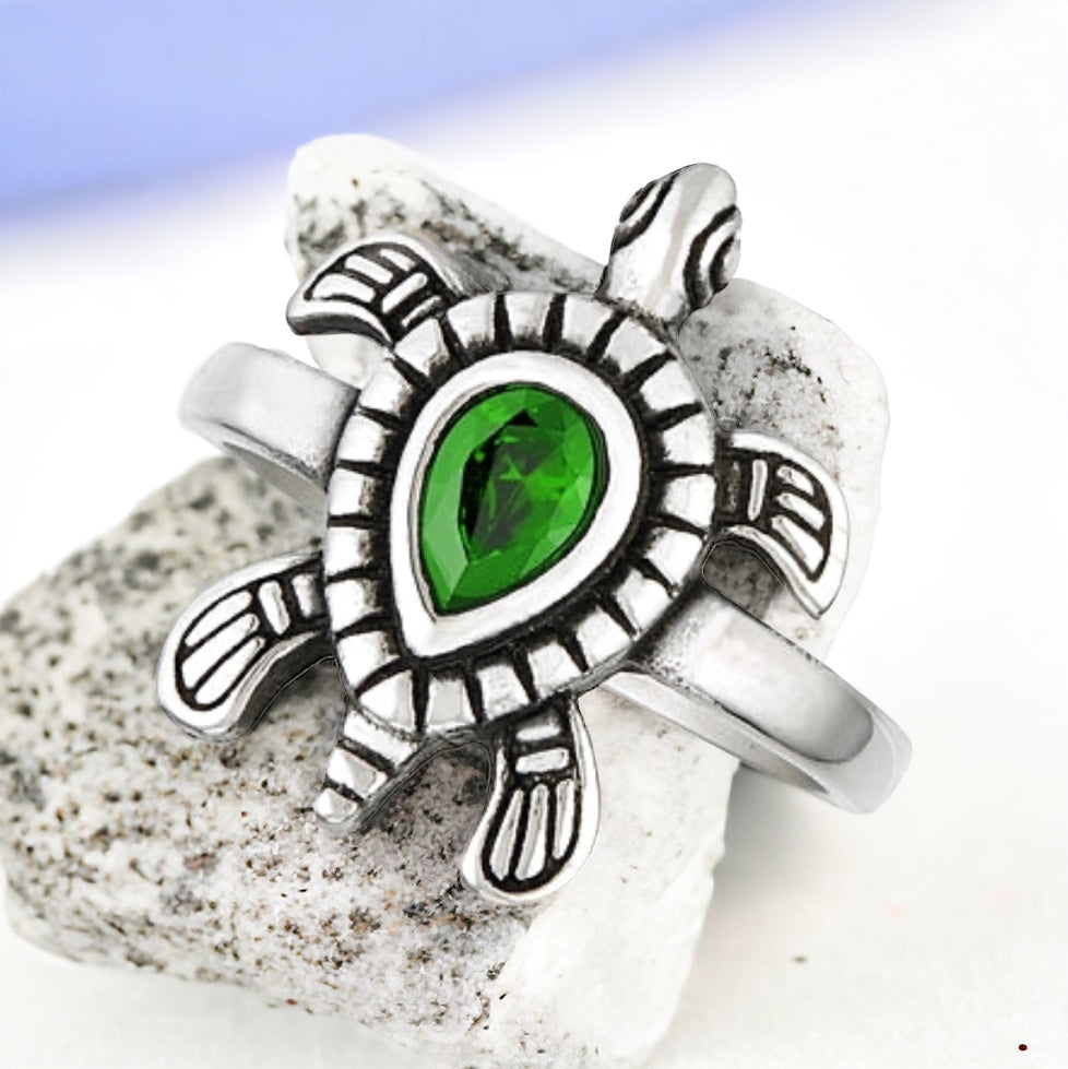 Stainless Steel CZ Sea Turtle Ring