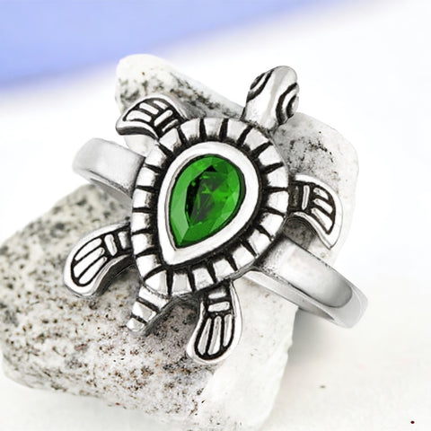 Stainless Steel CZ Sea Turtle Ring