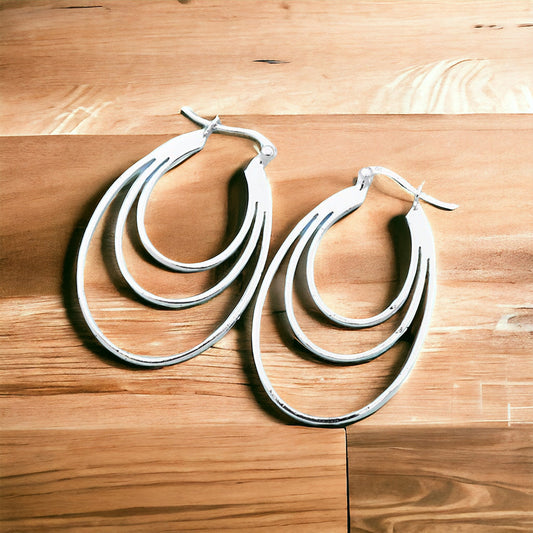 Sterling Silver Triple Hoop Earrings