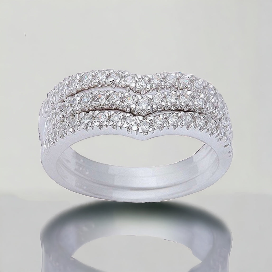 Sterling Silver 3pc .75ct CZ Chevron Stacking Ring Set
