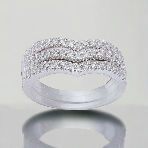 Sterling Silver 3pc .75ct CZ Chevron Stacking Ring Set