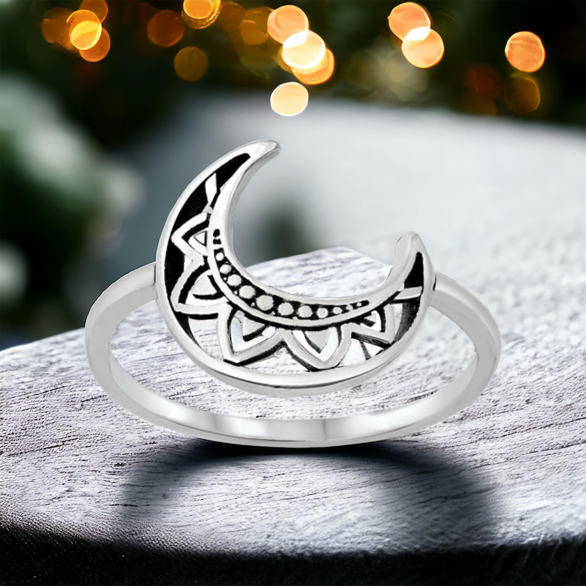 Sterling Silver Bali Crescent Moon Ring