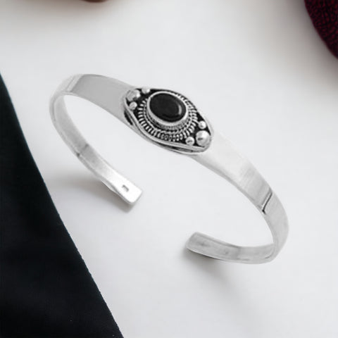 Sterling Silver Black Onyx Stone Cuff Bracelet