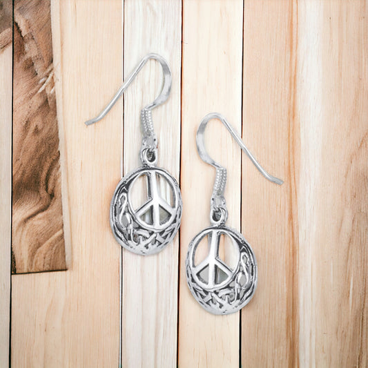 Sterling Silver Celtic Peace Sign Dangle Earrings