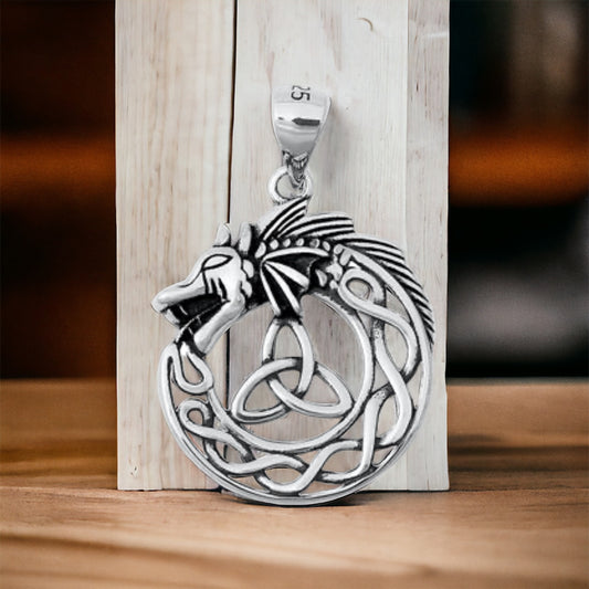 Sterling Silver Celtic Triquetra Dargon Pendant