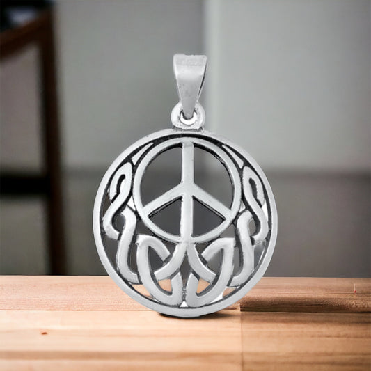 Sterling Silver Celtic Peace Sign Pendant