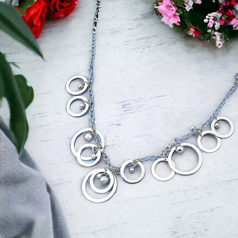 Sterling Silver Circle Statement Necklace