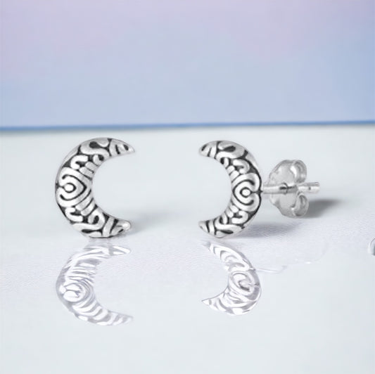 Sterling Silver Crescent Moon Stud Earrings
