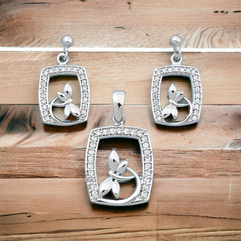 Sterling Silver CZ Dragonfly Earring Pendant Set