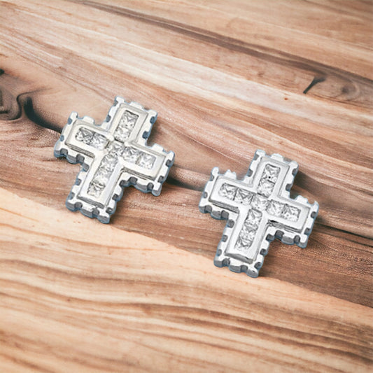 Sterling Silver CZ Cross Stud Earrings