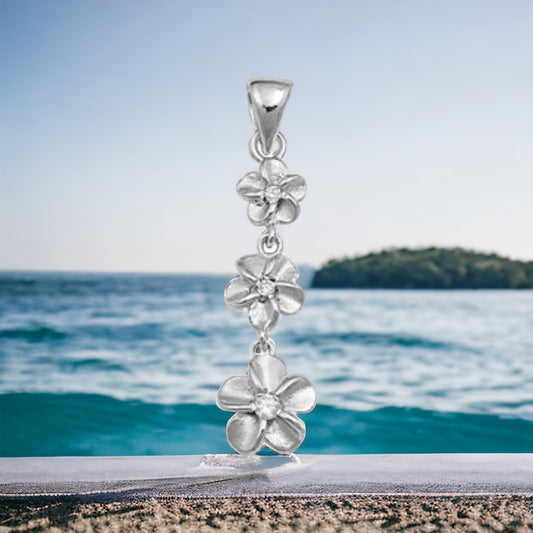 Sterling Silver CZ Plumerias Pendant