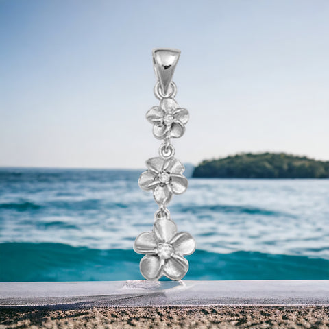 Sterling Silver CZ Plumerias Pendant