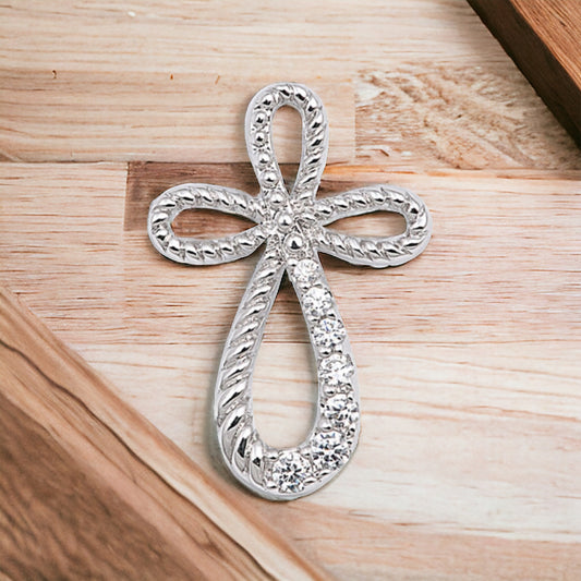 Sterling Silver CZ Rope Loop Cross Pendant