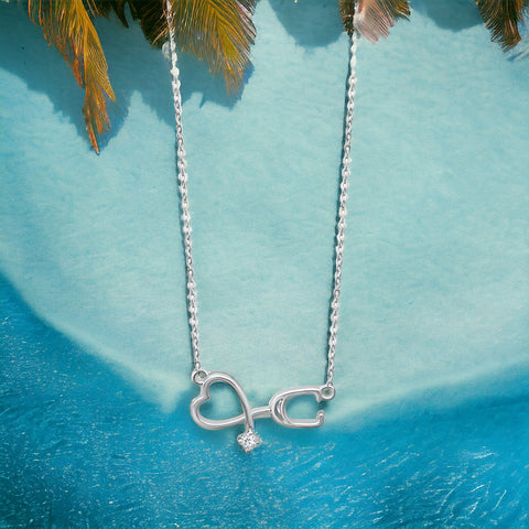 Sterling Silver CZ Stethoscope Necklace