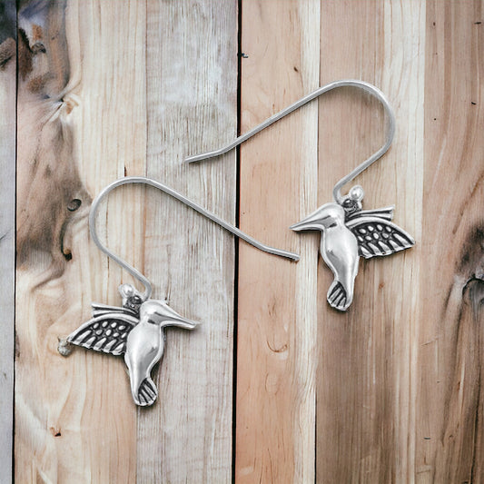 Sterling Silver Hummingbird Dangle Earrings
