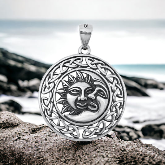 Sterling Silver Large Celtic Sun & Moon Pendant