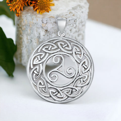 Sterling Silver Large Celtic Triskelion Pendant