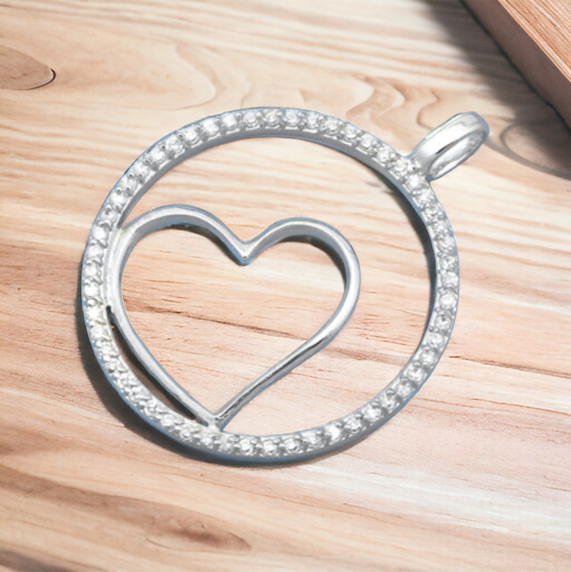 Sterling Silver Large CZ Circle Heart Pendant