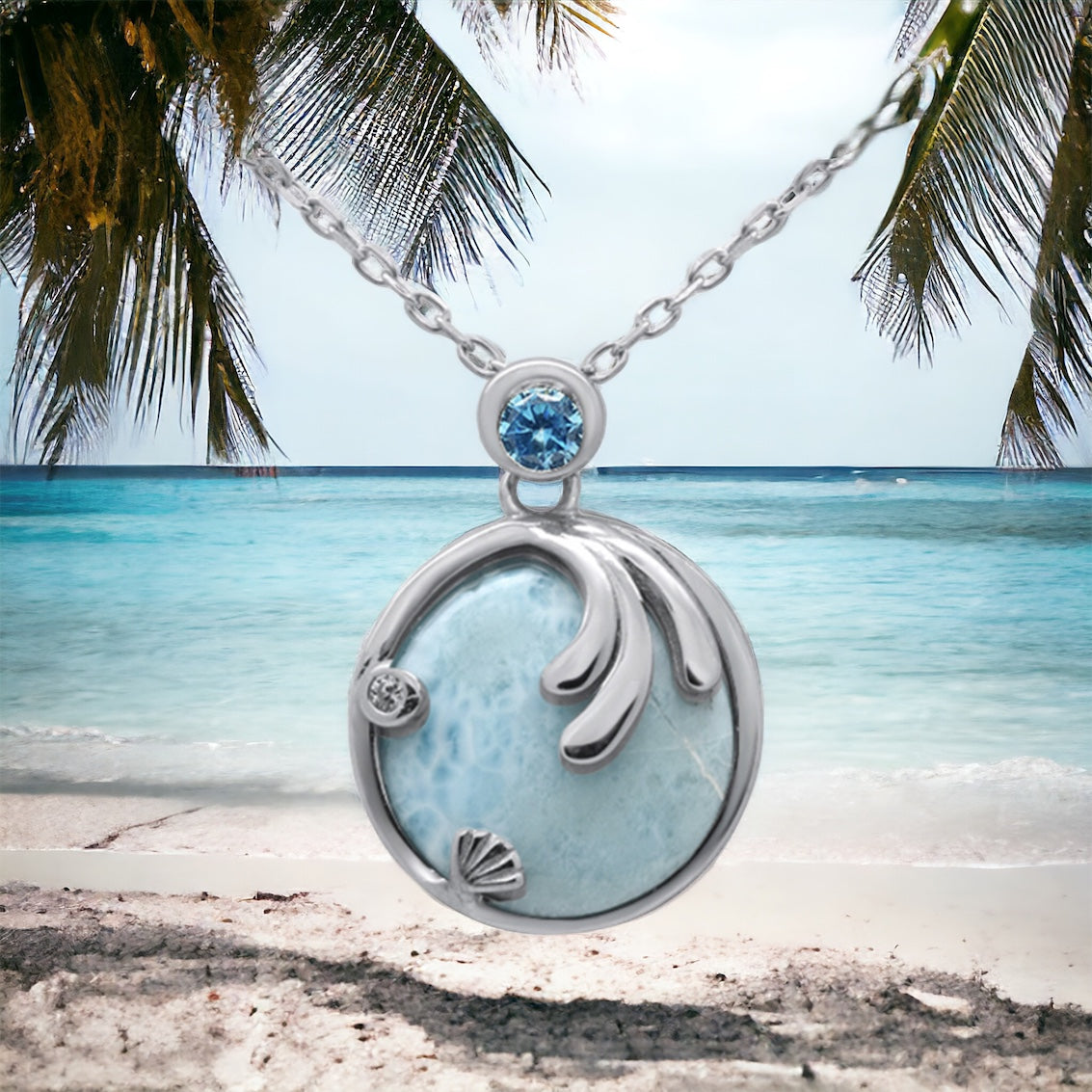 Sterling Silver Larimar Stone & Blue Topaz Beach Necklace