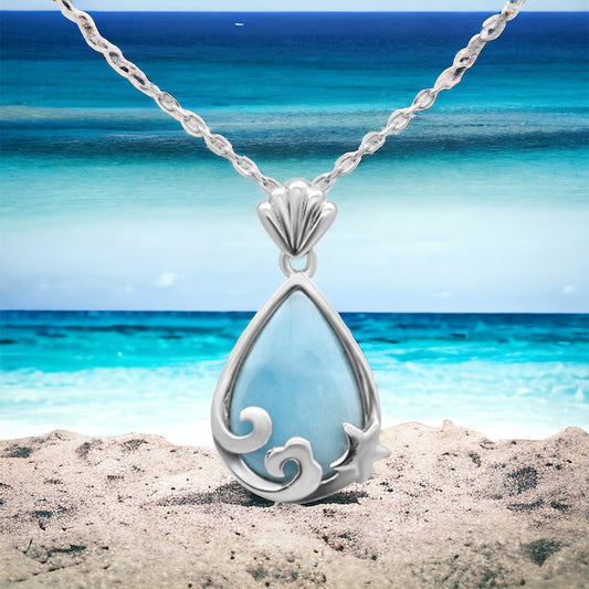 Sterling Silver Larimar Stone Seashell Necklace