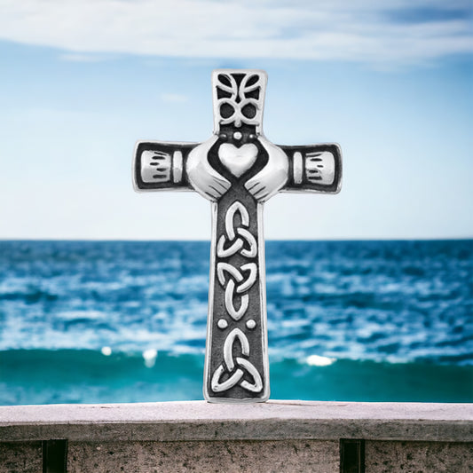 Sterling Silver Solid Celtic Claddagh Cross Pendant